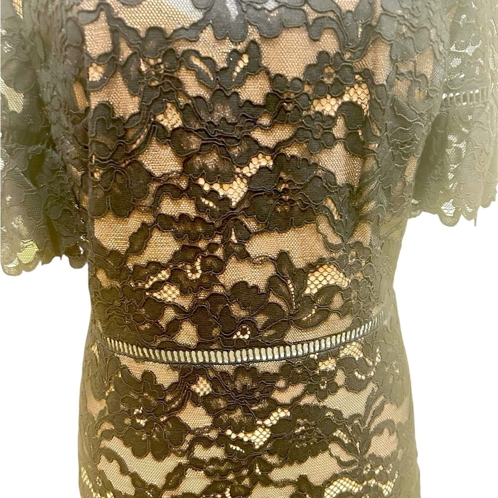 NWT Rebecca Taylor Black Lace Dress v back ruffle short sleeve size 8 - Picture 9 of 16